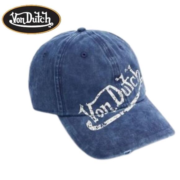 Von Dutch Other - NWT Von Dutch Strap Back Hat Washed Blue Distressed Rips Unstructured Dad Cap